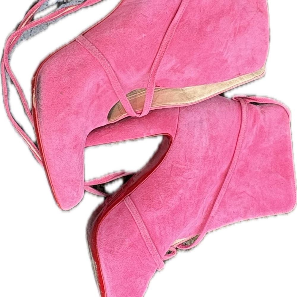 Vibrant Pink Heeled Boots with Wedge Design